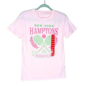 Hamptons Destinations Tennis Club Short Sleeve Graphic Tee Size XS Pink T-Shirt